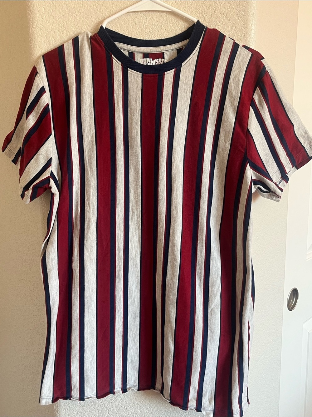 Men's Striped Short Sleeve Tee - Deep Red, Heather Gray & Dark Navy